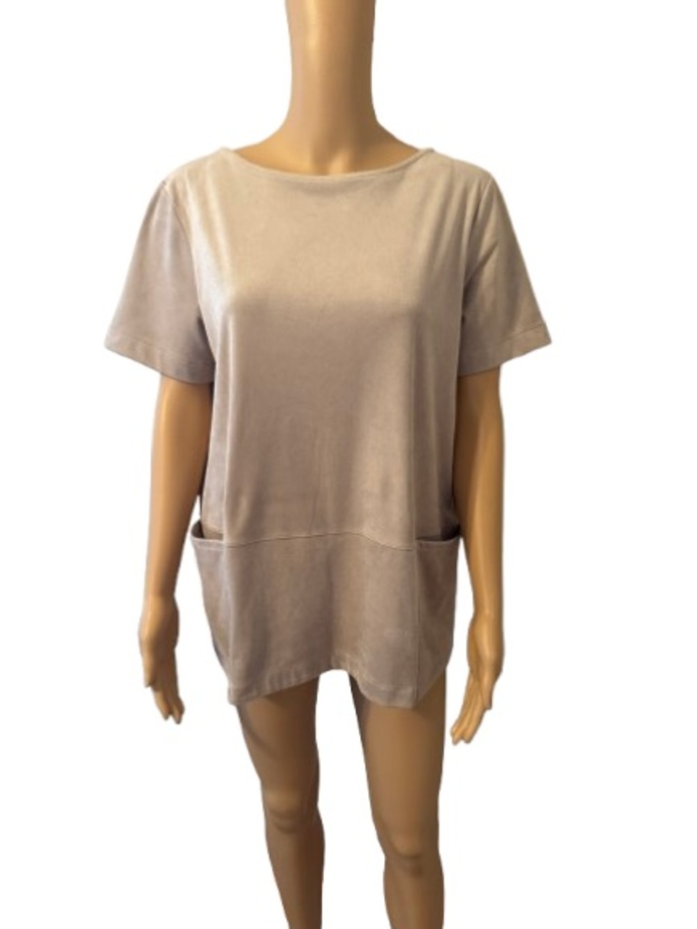 J. Jill Relaxed Faux Suede Short-Sleeve Pocket Tunic - Taupe Size Medium